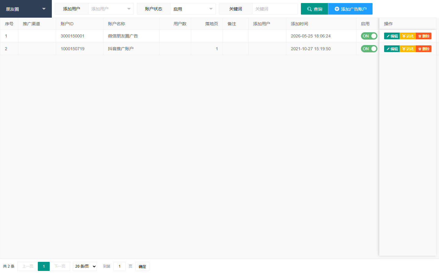 广告账户列表
