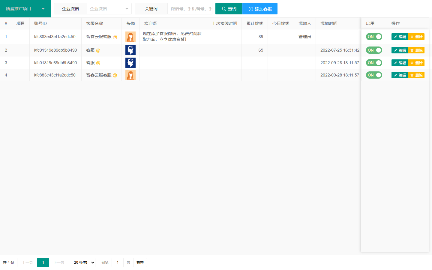 企微客服列表